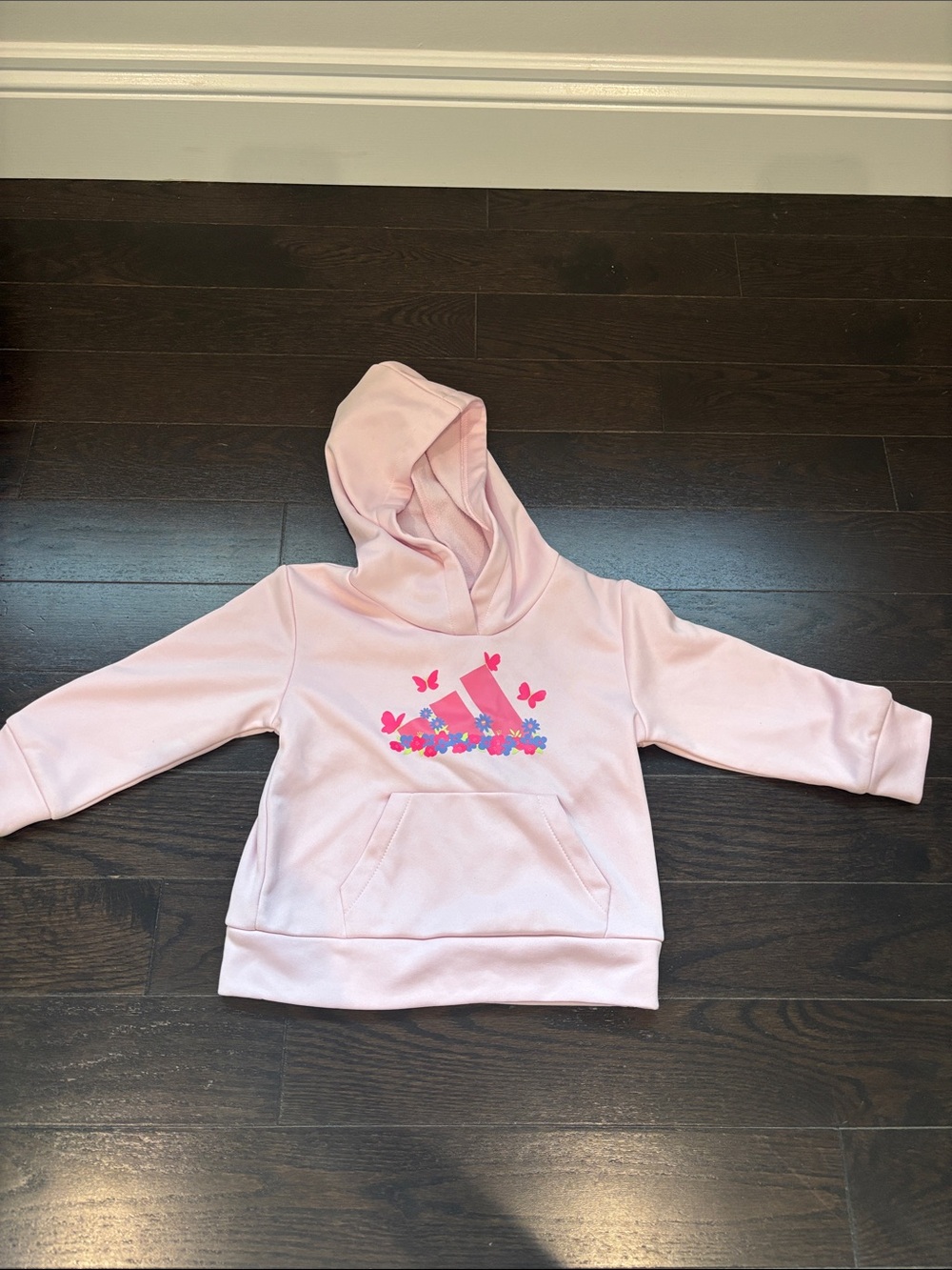 adidas Light Pink Girls' Hooded Sweatshirt with Floral Graphic